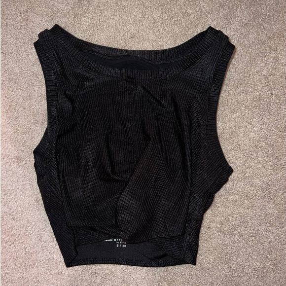 Aerie Offline Ribbed Shine Twist Front Sports Bra Black size S - Picture 1 of 6